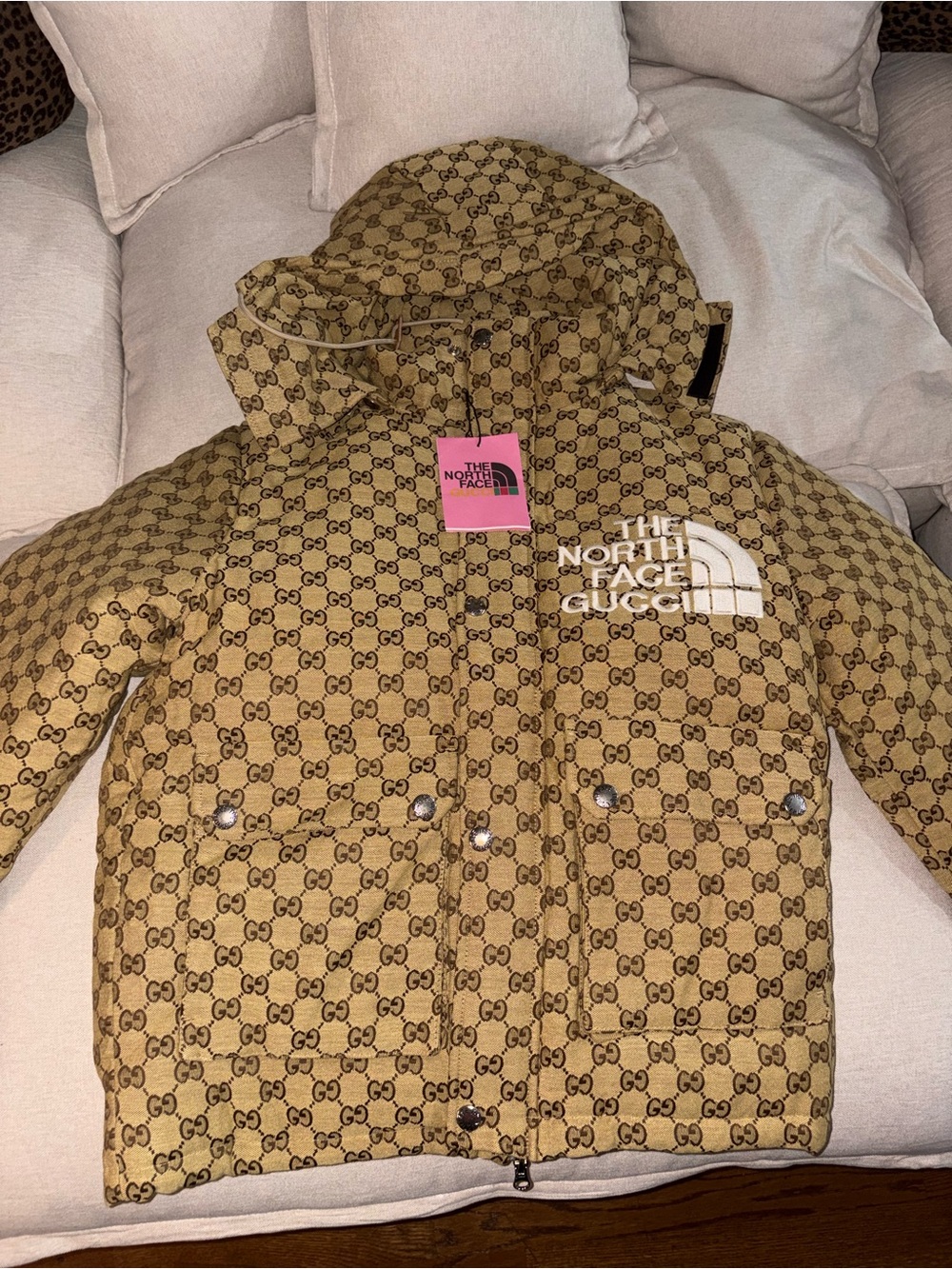 The North Face x Gucci Kids Beige Monogram Puffer Jacket